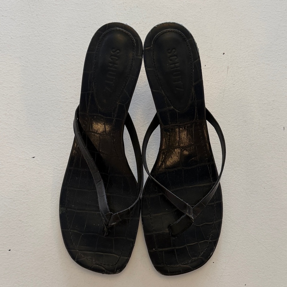 SCHUTZ Black Croc-Embossed Women's Sandals